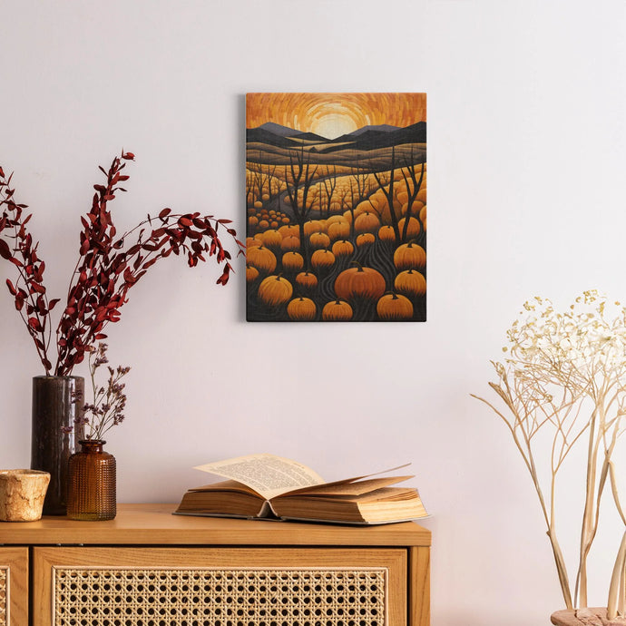 Get Spooky with Our Abstract Pumpkin Patch Canvas Wraps!