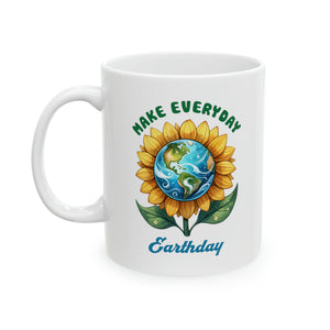Earth Day Sunflower - Ceramic Mug, 11oz