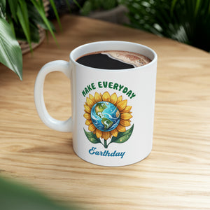 Earth Day Sunflower - Ceramic Mug, 11oz