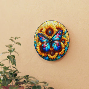 Stained Glass Butterfly Sunflower - Acrylic Wall Clock