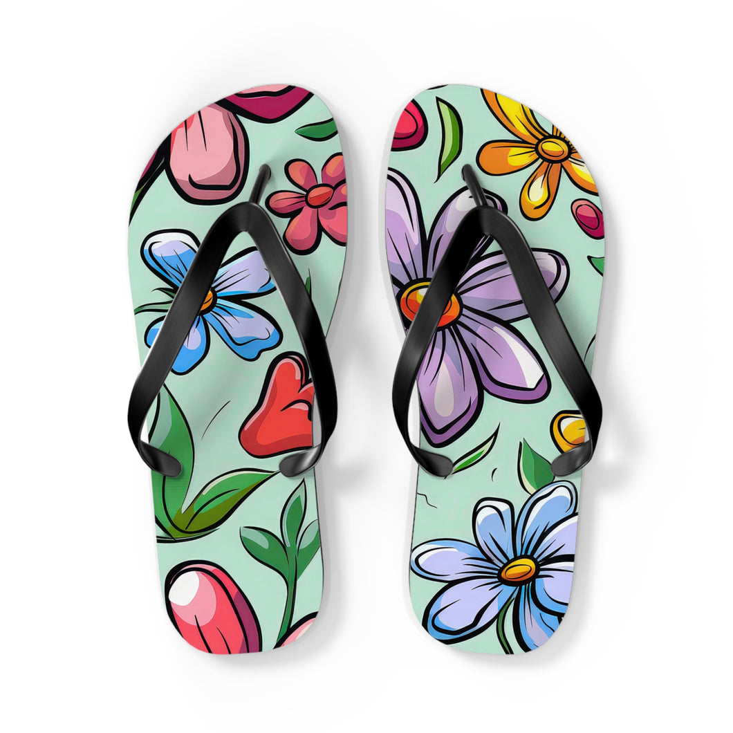 Cartoon Flowers Ver 6 - Flip Flops