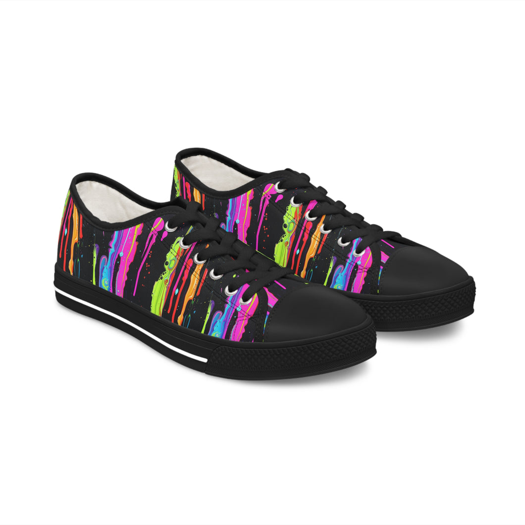 Neon Paint Drips - Women's Low Top Sneakers