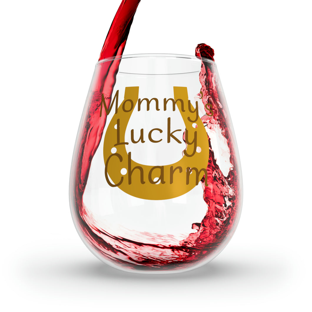 Mommy's Lucky Charm - Stemless Wine Glass, 11.75oz