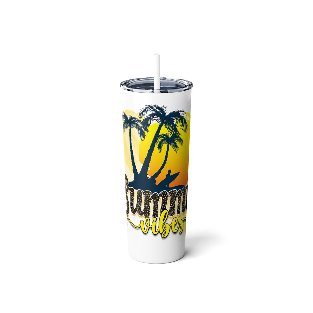 Summer Vibes - Skinny Steel Tumbler with Straw, 20oz