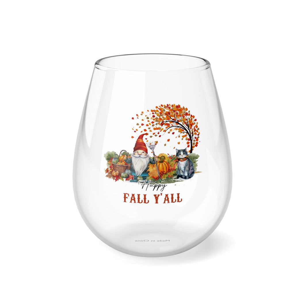 Happy Fall 'Yall - Stemless Wine Glass, 11.75oz