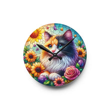 Load image into Gallery viewer, Stained Glass Cat - Acrylic Wall Clock
