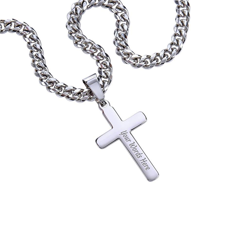 Personalized Cross Necklace with Cuban Link Chain