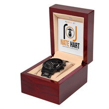 Load image into Gallery viewer, Black Chronograph Watch with Mahogany Style Luxury Box
