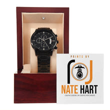 Load image into Gallery viewer, Black Chronograph Watch with Mahogany Style Luxury Box

