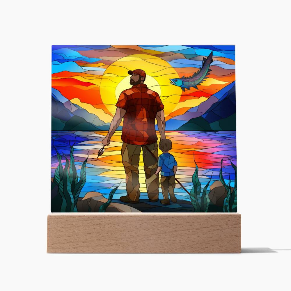 Father & Son Fishing (1) - Square Acrylic Plaque