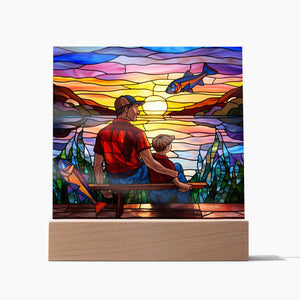 FATHER & SON ON THE BENCH - SQUARE ACRYLIC PLAQUE