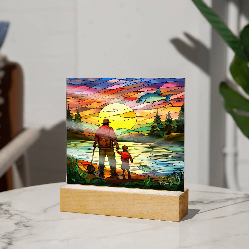 FATHER & SON FISHING TRIP (4) - SQUARE ACRYLIC PLAQUE