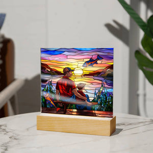 FATHER & SON ON THE BENCH - SQUARE ACRYLIC PLAQUE