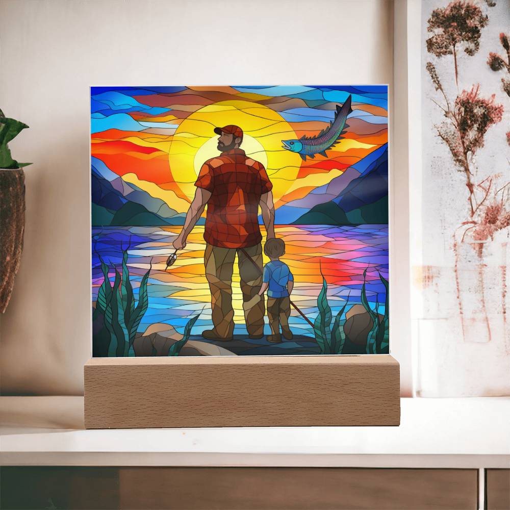 Father & Son Fishing (1) - Square Acrylic Plaque