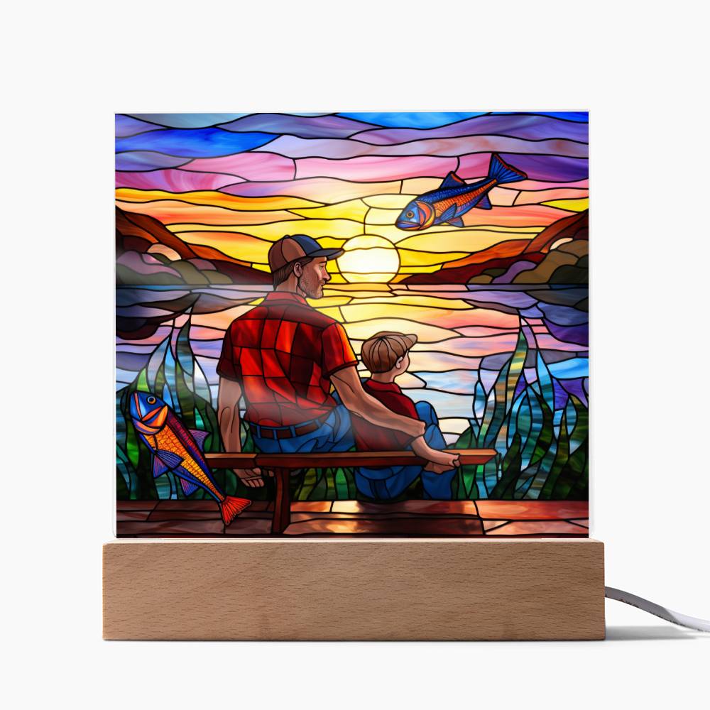 FATHER & SON ON THE BENCH - SQUARE ACRYLIC PLAQUE