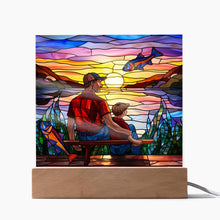 Load image into Gallery viewer, FATHER &amp; SON ON THE BENCH - SQUARE ACRYLIC PLAQUE
