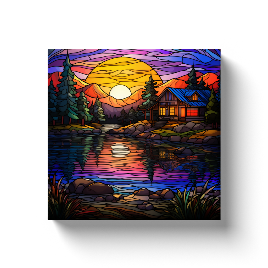 Lake Cabin Stained Glass Themed (3) - Canvas Wraps