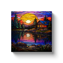 Load image into Gallery viewer, Lake Cabin Stained Glass Themed (3) - Canvas Wraps
