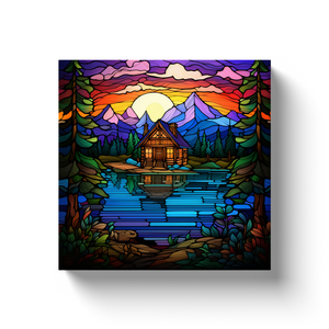 Lake Cabin Stained Glass Themed (2) - Canvas Wraps