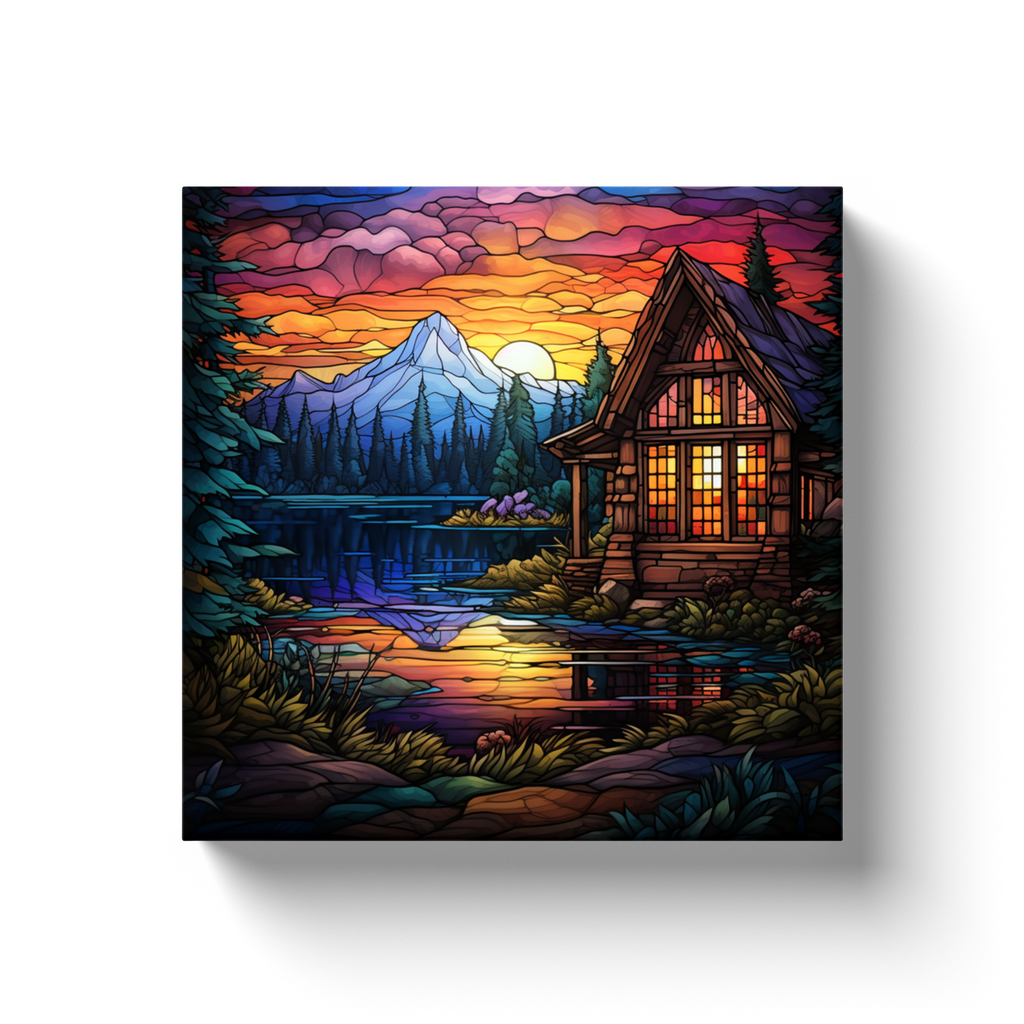 Lake Cabin Stained Glass (4) - Themed Canvas Wraps